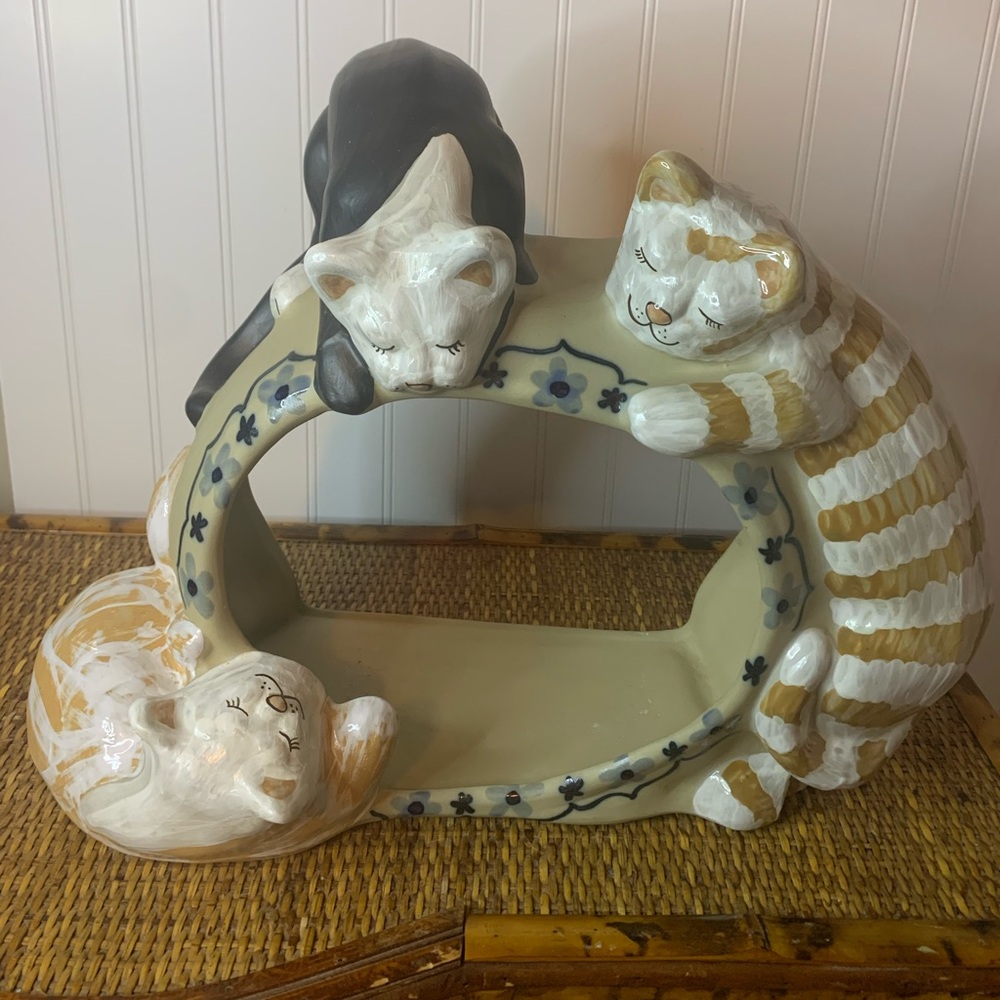 Vintage Louisville Stoneware Cat Fishbowl Holder “Classy Cat” EUC hard to find